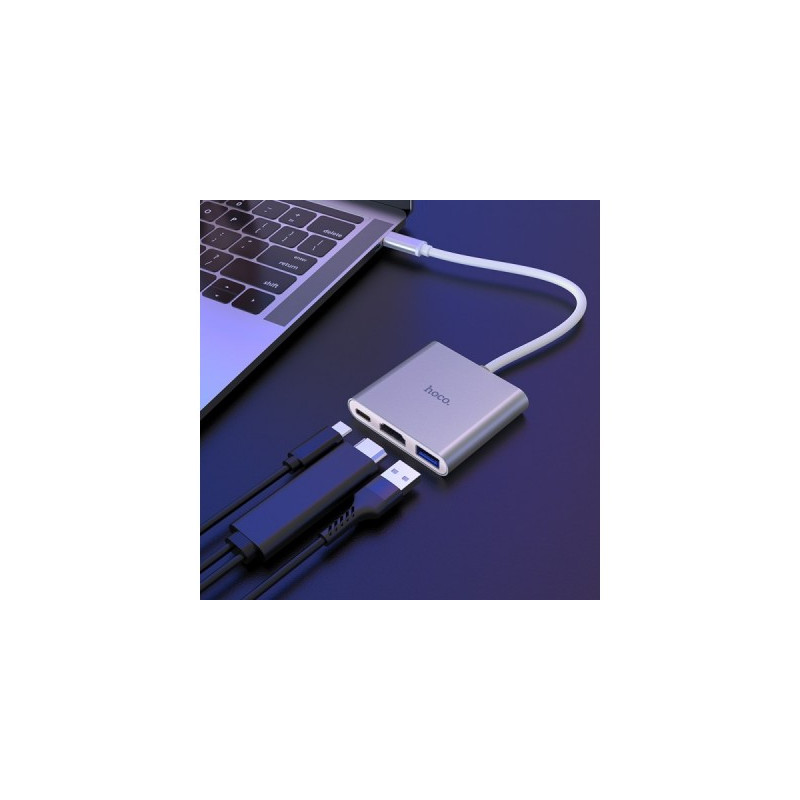 Адаптер Hoco Type-C для USB3.0 + HDMI + PD (HB14) купить в Бишкеке - - 1 Адаптер Hoco Type-C для USB3.0 + HDMI + PD (HB14) купить в Бишкеке - - 1